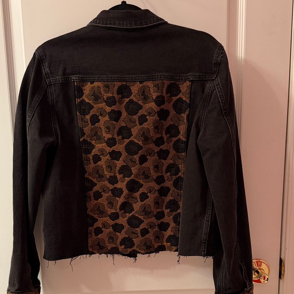DRIFTWOOD Black Denim Jacket with Leopard Accents - Picture 3 of 6